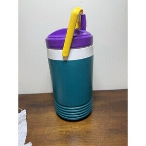 Vintage 1990's Igloo 1 Gallon Water Jug Teal Purple Yellow Totally Radical y2K